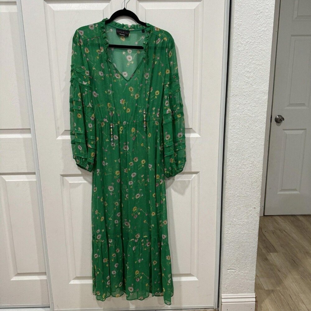 THE KOOPLES Silk Long Dress Green Floral (no Slip) Size Small S - Picture 3 of 8